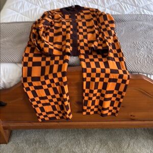 Checkerboard Orange and Black Cardigan Set